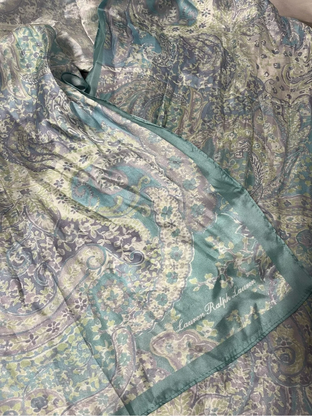 Lauren Ralph Lauren Silk Twill Paisley Wrap Scarf Shawl Logo One Size